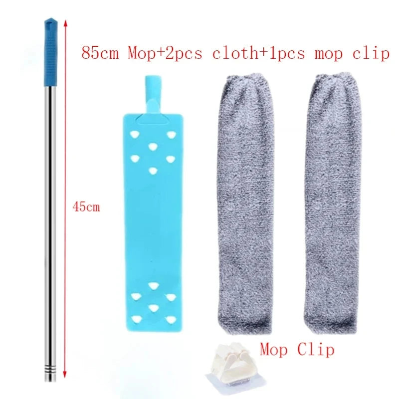 A set of 85cm mop, two cloths, and one mop clip for cleaning.