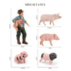 Mini set of six realistic animal figurines including a pig, a sheep, and a hedgehog.