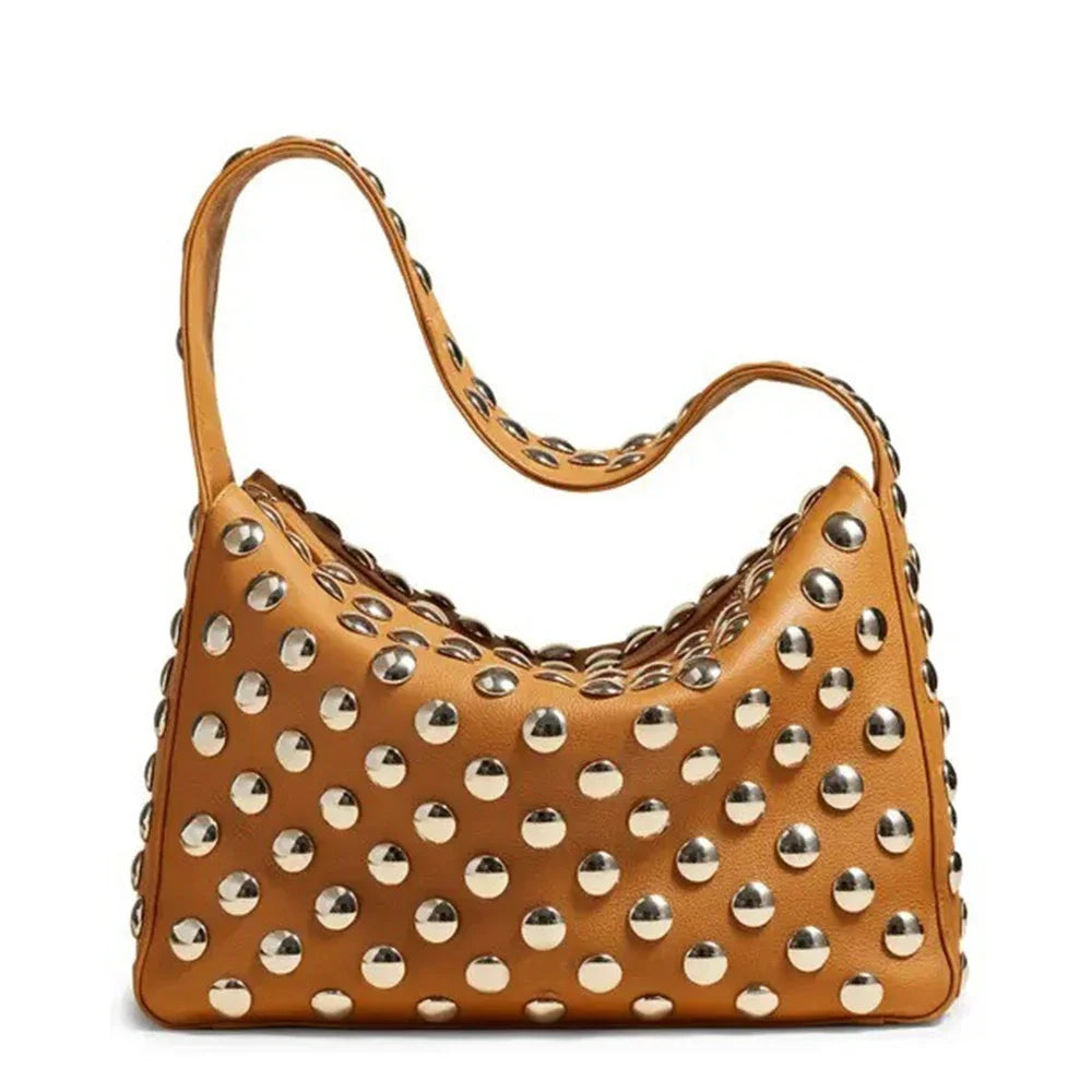 Black Rivet Shoulder Bag with Motorcycle Edge