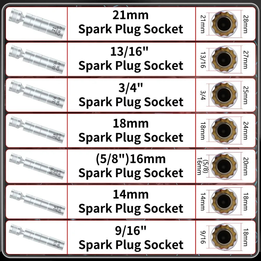 Universal Joint Spark Plug Socket Set with Magnetic Thin Wall Design