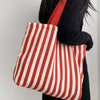 Striped Canvas Shoulder Tote Bag