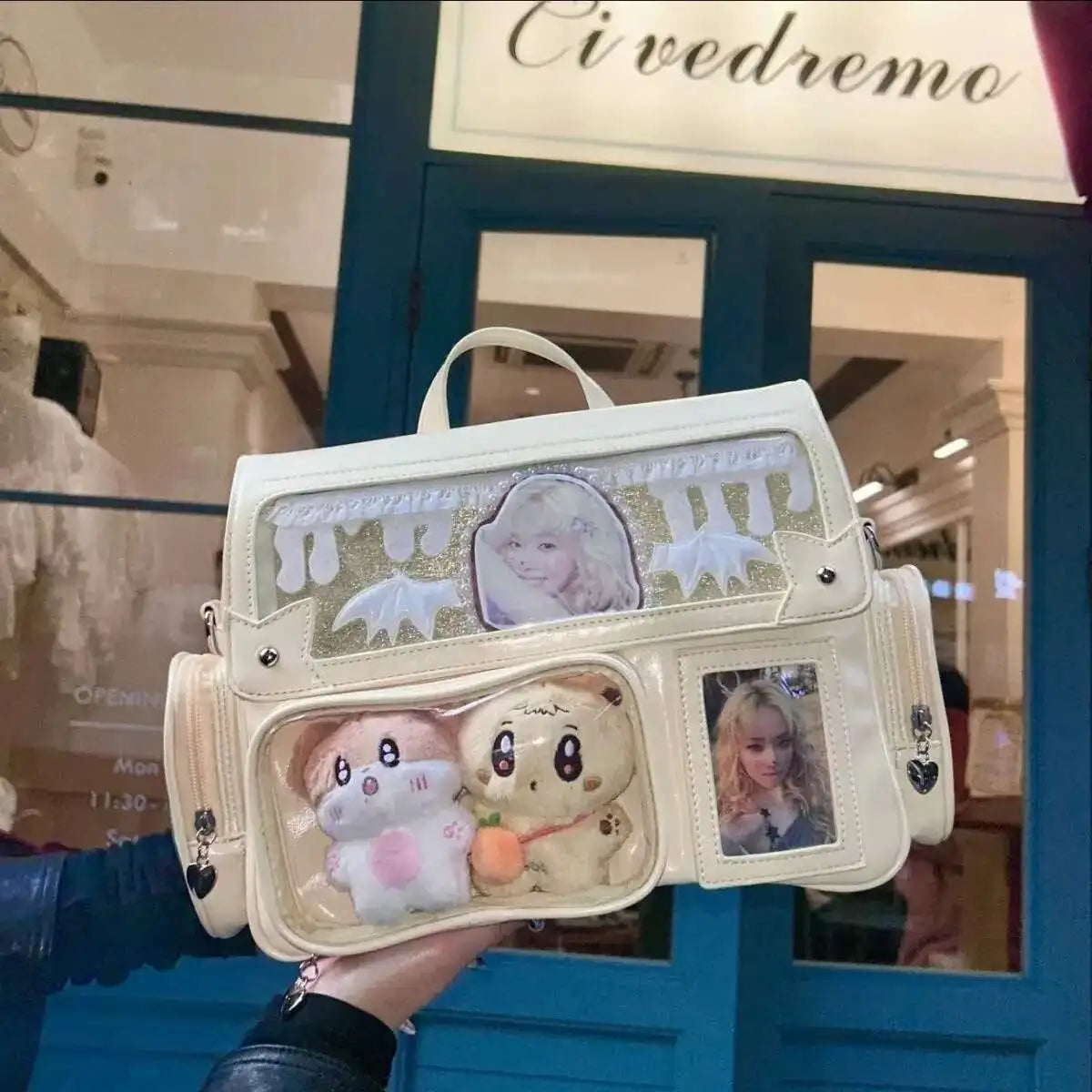 Y2K Transparent Pocket Crossbody Bag with DIY Badge Display