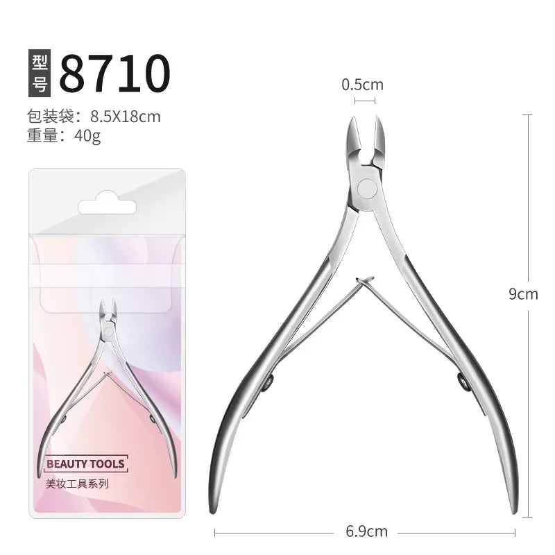 A pair of professional stainless steel cuticle nippers shown against a white background.