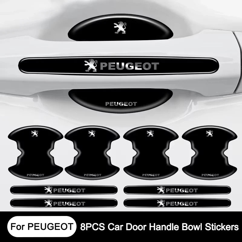 Eight protective stickers for car door handles made of anti-scratch film for Peugeot models