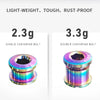 Comparison of a single chainring bolt (2.3g) and a double chainring bolt (3.3g) made from titanium alloy.