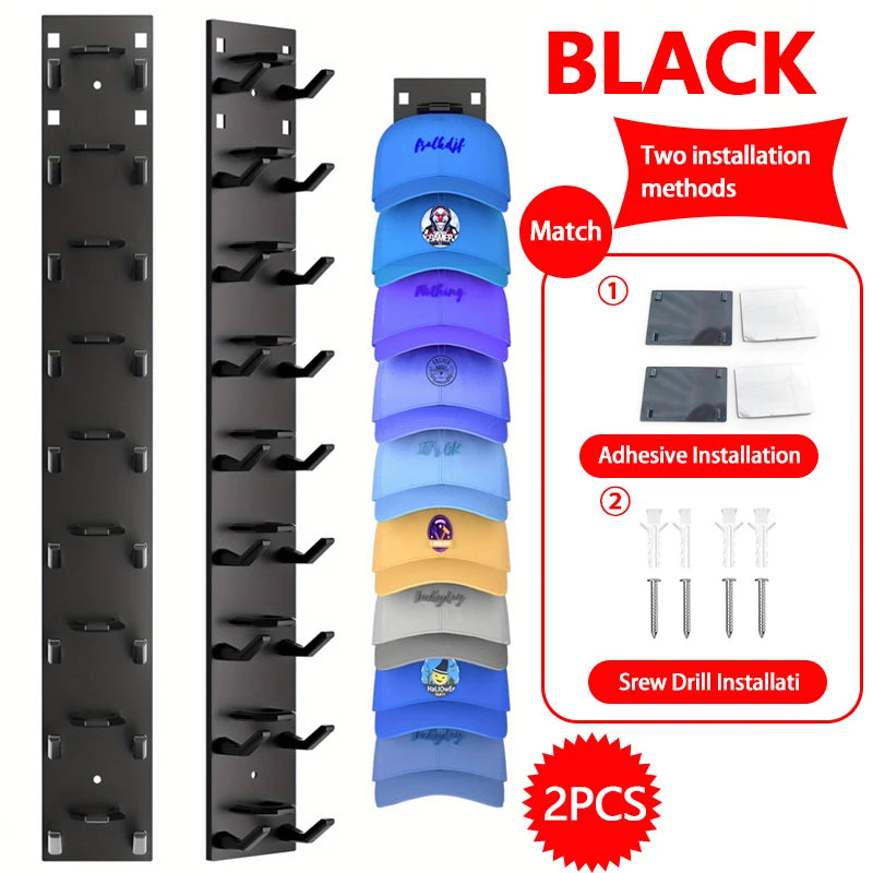 Wall-Mounted Baseball Cap Organizer for Up to 9 Hats