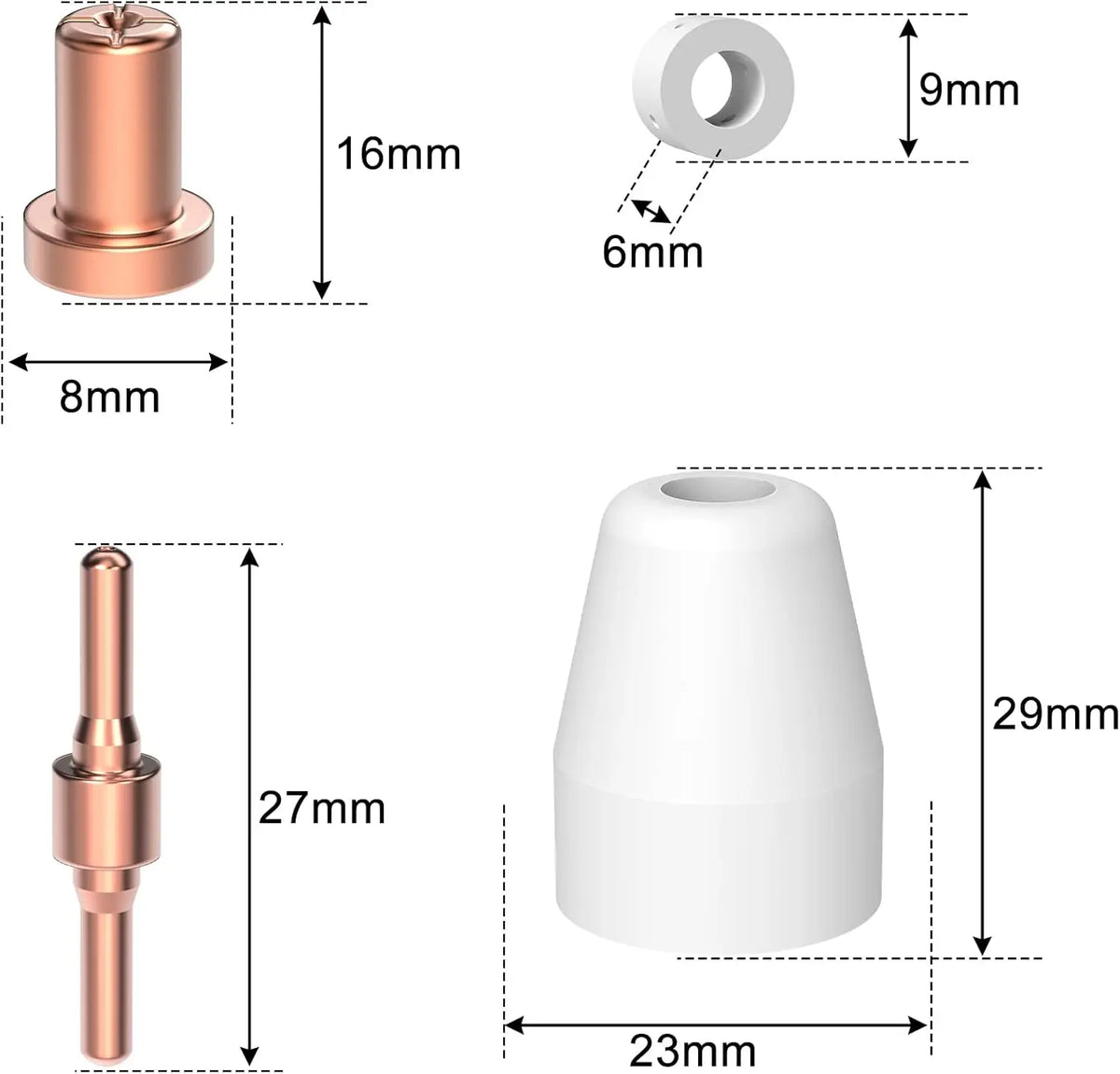 A set of plasma cutter torch consumables, including a replacement PT31 torch and related components.