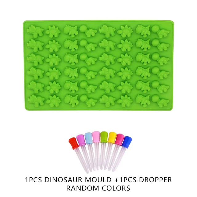 Food-Grade Silicone Gummy Bear & Dinosaur Candy Mold Set with Dropper