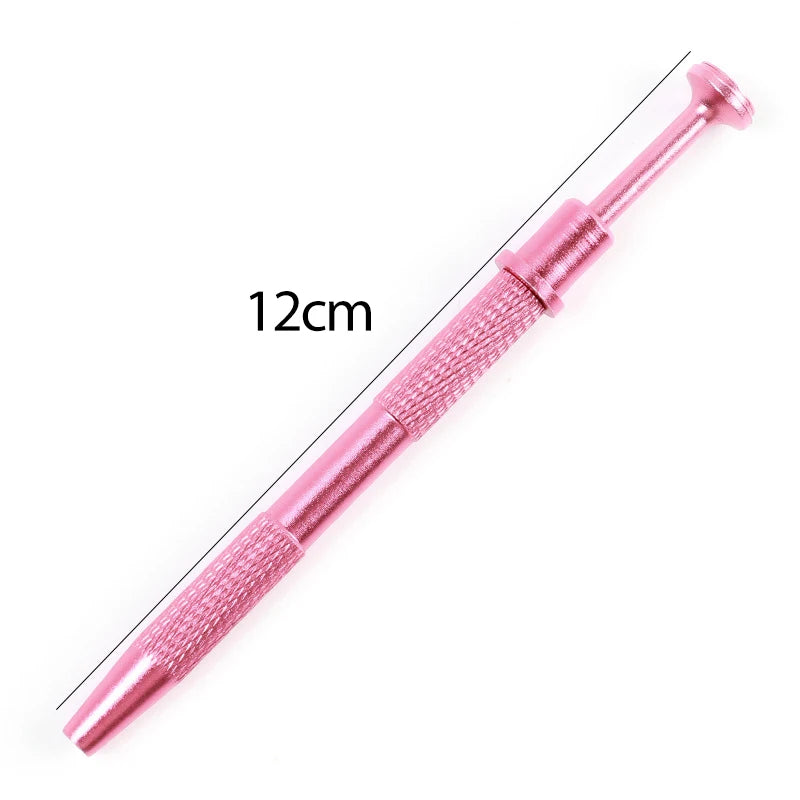 A long, pink precision pick-up claw tool for jewelry making, measuring 12cm.