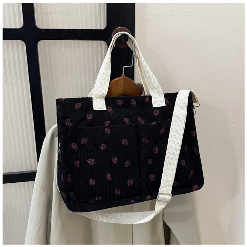 Strawberry Bowknot Canvas Tote Bag