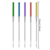 Three anti-jump sewing machine needles in green, blue, and purple displayed vertically.