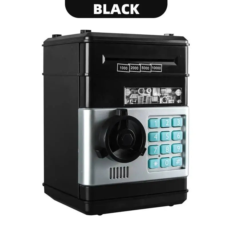 Black electronic password piggy bank with automatic bill feeder