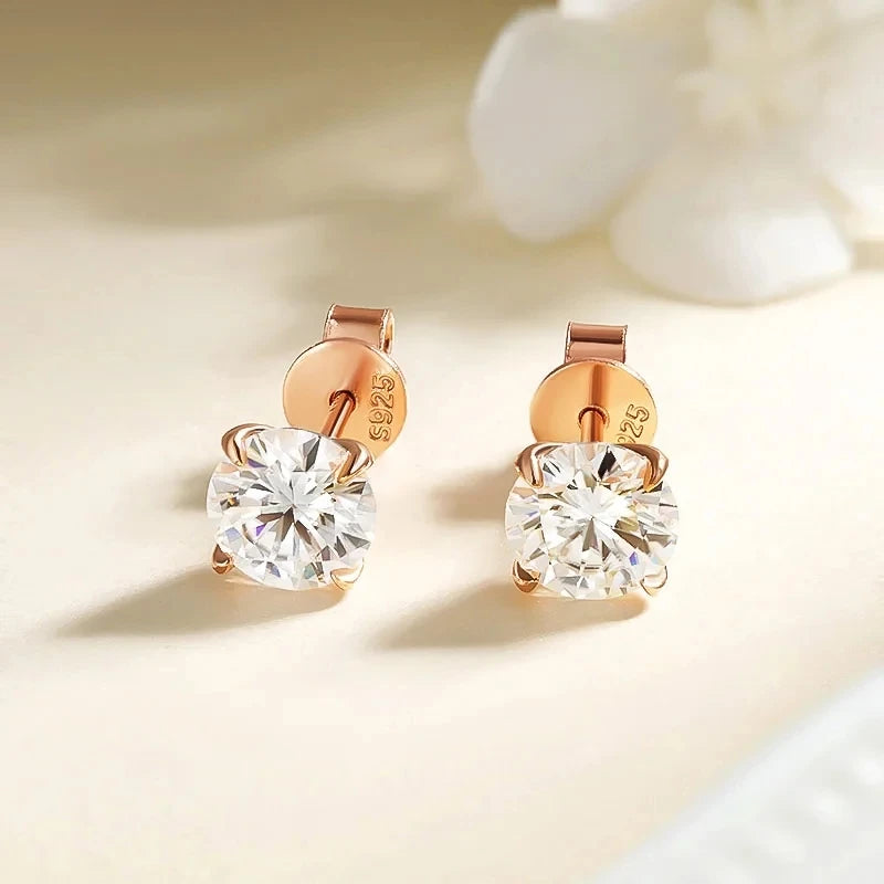 Moissanite Stud Earrings in Sterling Silver and Rose Gold Plating