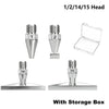 Stainless steel diamond painting pen tip set with screw-on handles including 1, 2, 14, and 15 heads with a storage box