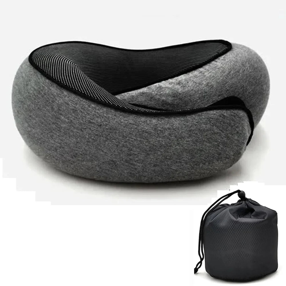 Oreiller de voyage en mousse à mémoire de forme gris avec accents de tissu noir