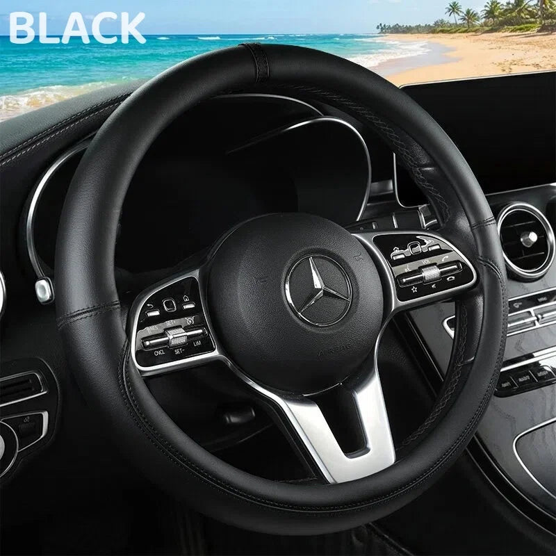 Premium Napa Leather Steering Wheel Cover – Universal Fit, All-Season Comfort