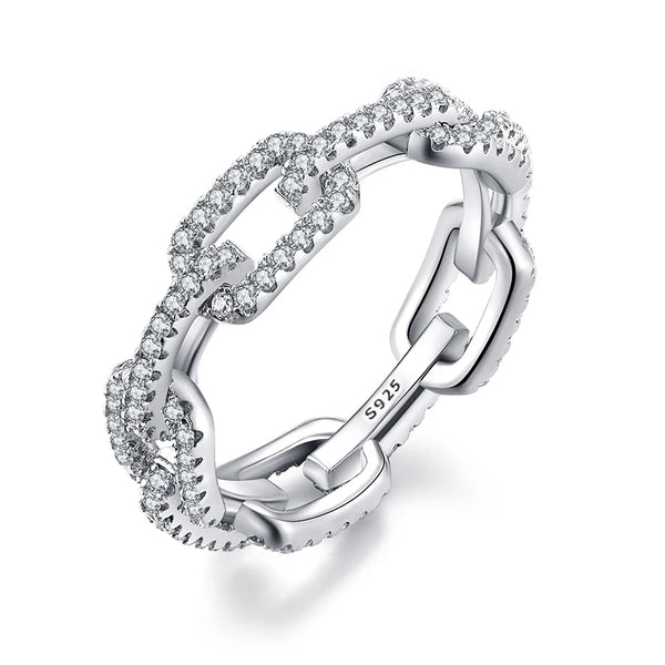 Geometric Sterling Silver Stackable Ring with Cubic Zirconia
