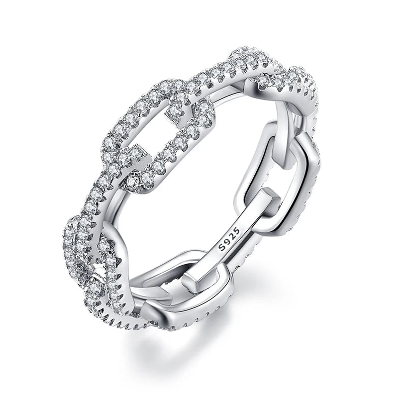 Geometric Sterling Silver Stackable Ring with Cubic Zirconia