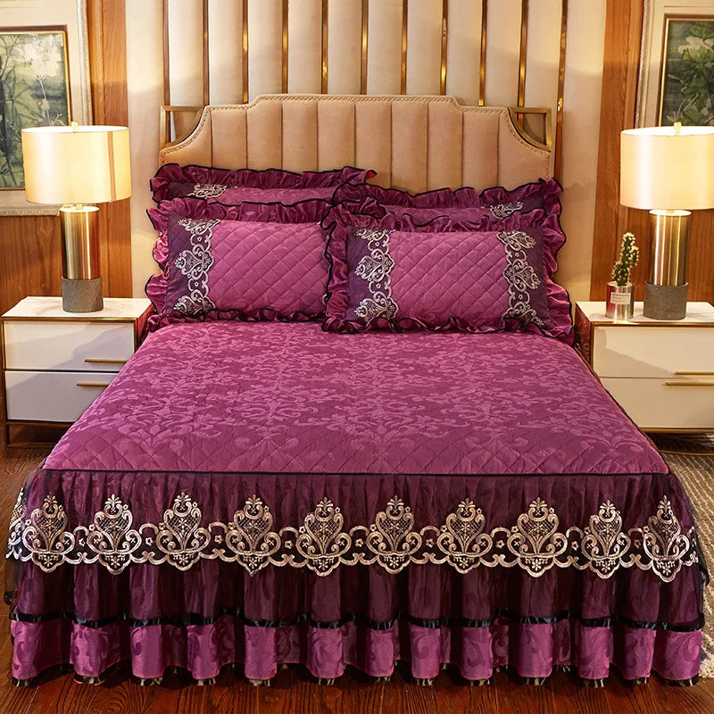 Lace Bed Skirt Set with Matching Pillowcases