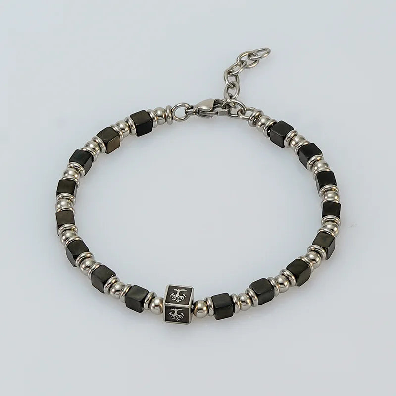 Natural Stone & Stainless Steel Beaded Bracelet