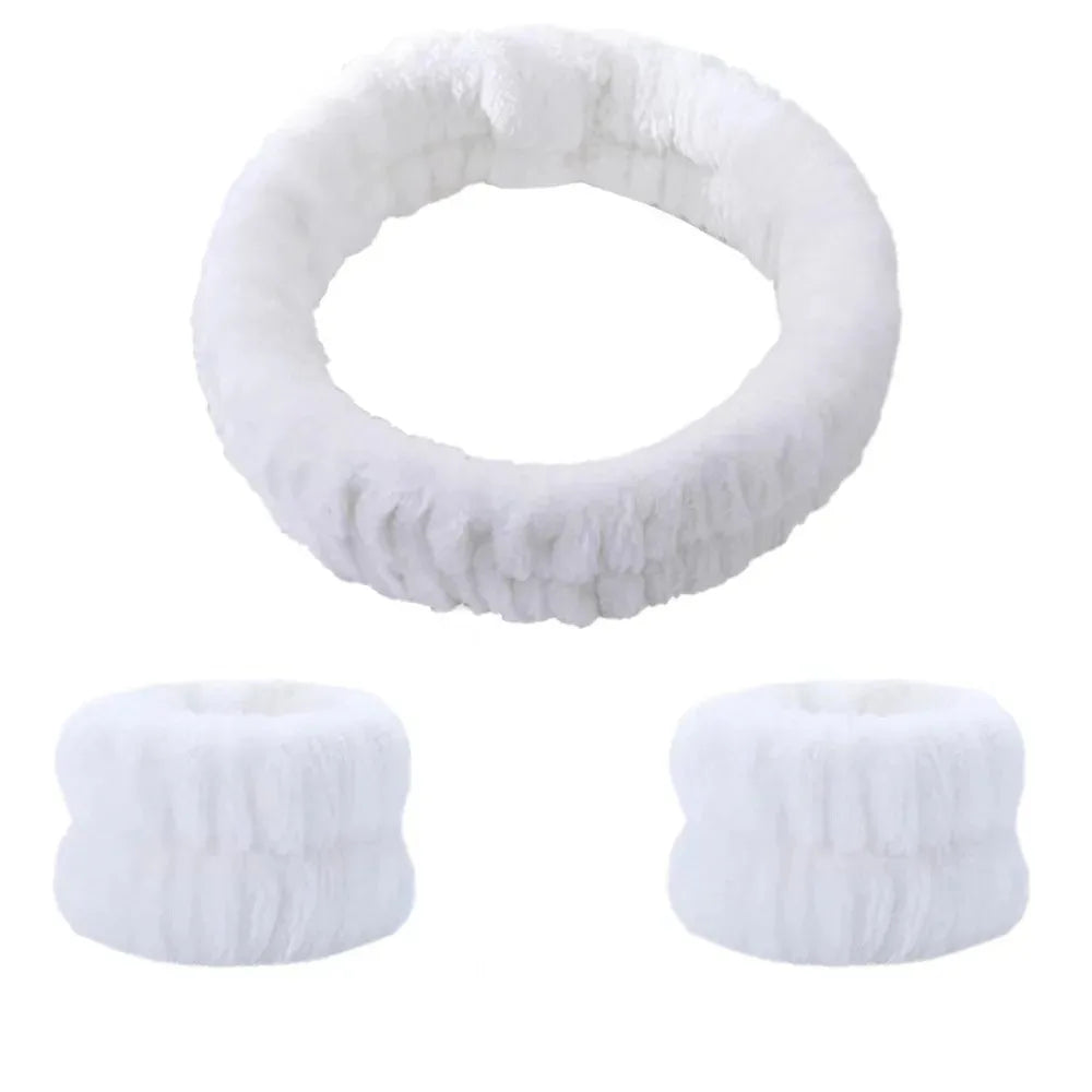 White absorbent microfiber wrist washing bands or face-saving cuffs