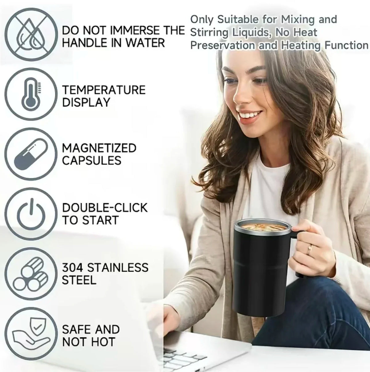 Self-Stirring Travel Mug with Temperature Display