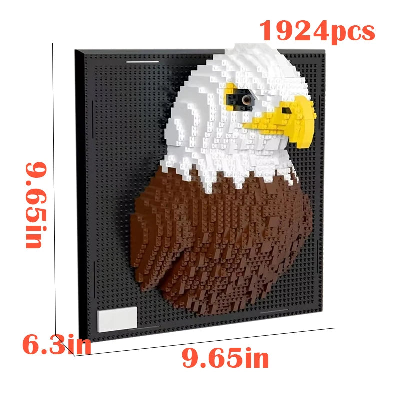 A 1924 piece mosaic building block kit depicting a yellow-beaked eagle with white head and brown body.