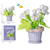 A set of flower pot building blocks featuring white and yellow flowers like roses, sunflowers, and carnations.