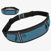 A dark blue canvas waist pack with black straps and pockets is shown against a white background.