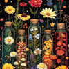 A vibrant floral diamond painting kit featuring various colorful flowers and foliage against a dark background.