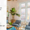 A window with 3D rainbow privacy film installed, showing colorful light filtering through the glass.