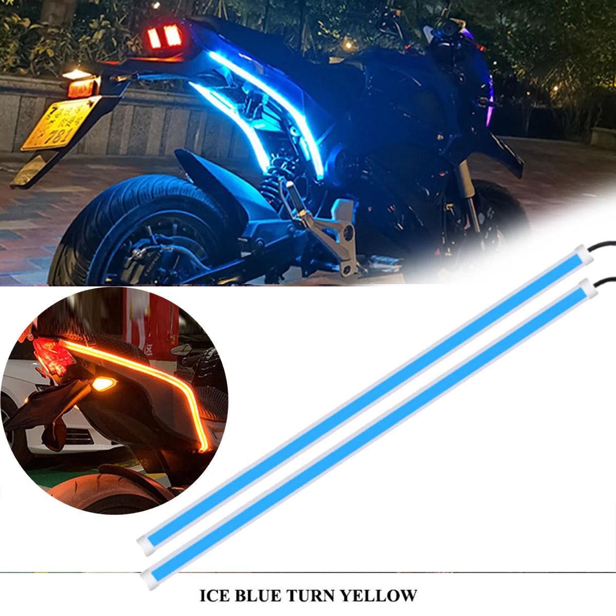 Flexible LED-Streifen, der von Eisblau auf Gelb wechselt, für Motorrad-Sequenzsignale