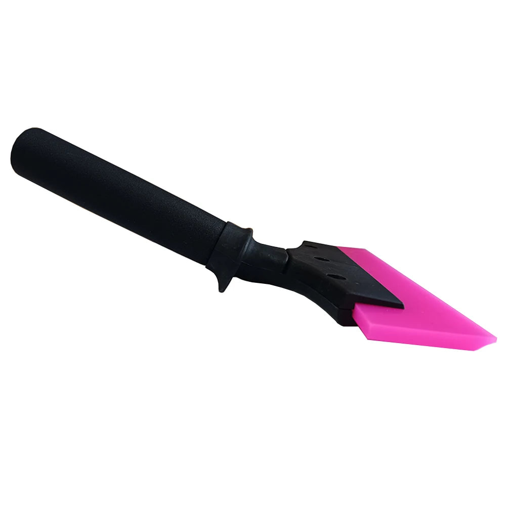 Black and pink rubber squeegee with an anti-slip nylon handle.