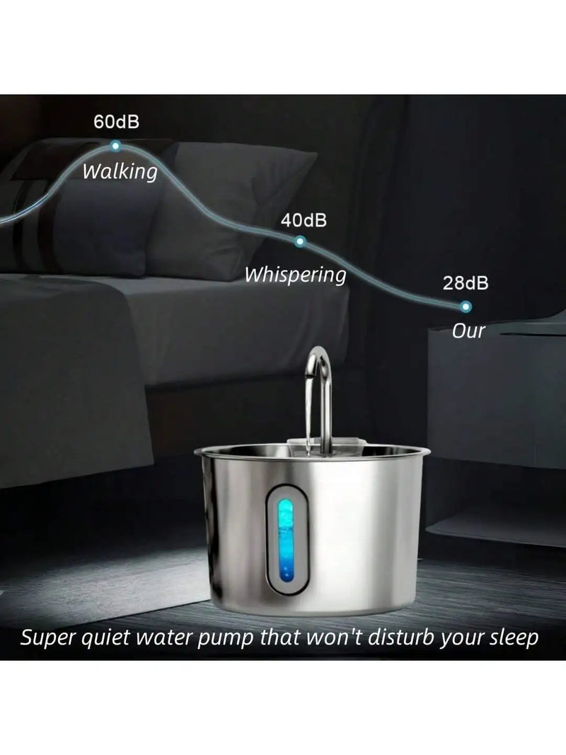 Stainless Steel Cat Water Fountain with LED Light