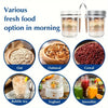 Various fresh food options in the morning including oat, oatmeal, cereal, bubble tea, yogurt, and smoothie in glass jars.