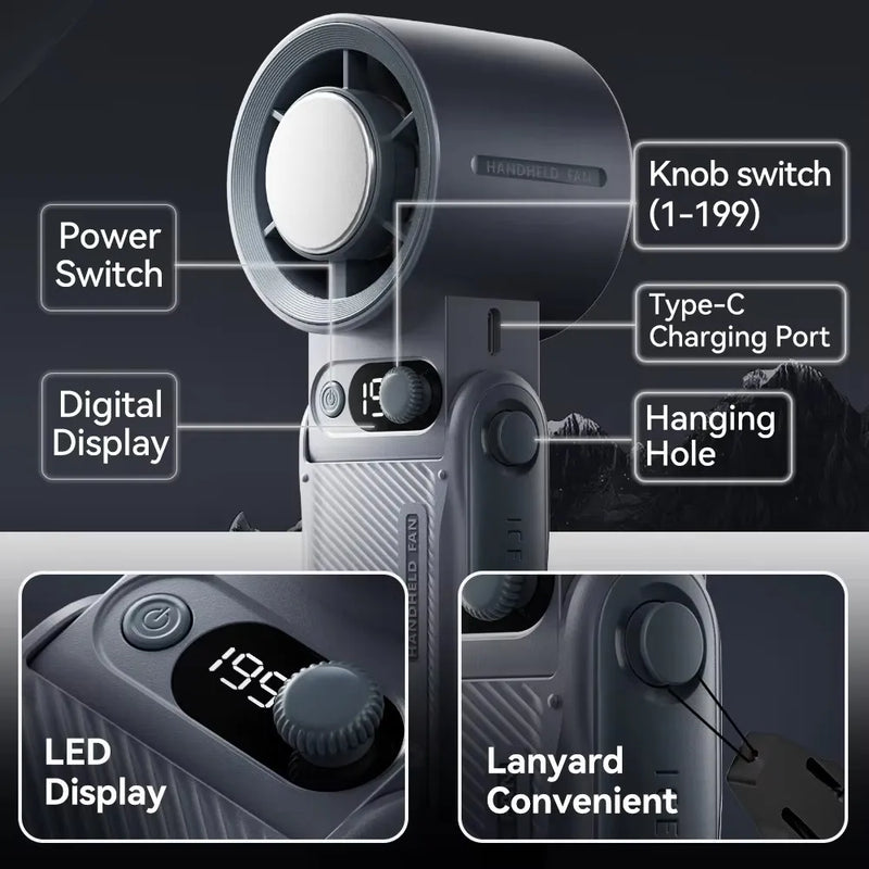 Foldable 3-in-1 Handheld Fan with Digital Display