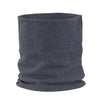 A dark gray, knitted neck warmer or scarf for men and women.