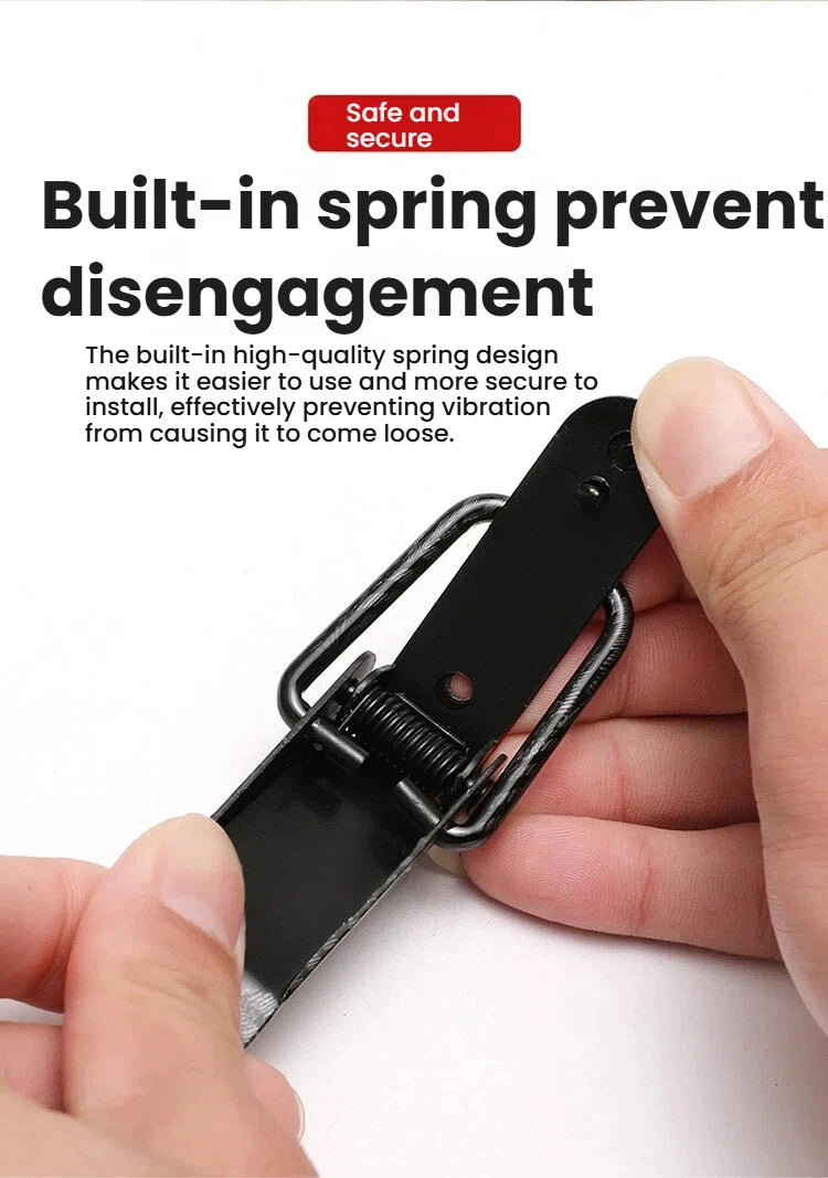 A hand holds an alloy hood pin lock kit, showing its design for preventing spring disengagement.