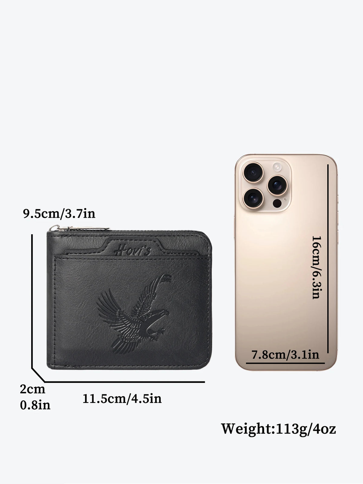 HOVIS Men's Slim Leather Wallet with Eagle Emboss and Zip Closure