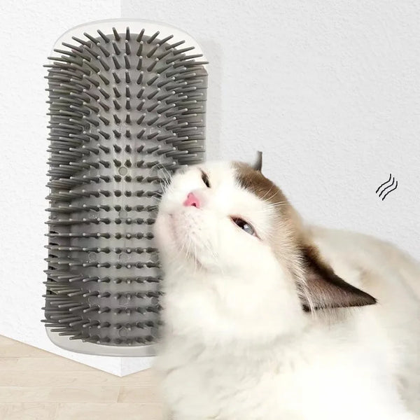 Corner-Mounted Cat Scratcher & Grooming Brush
