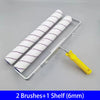 A set of two white paint brushes and one shelf are displayed on a gray background.