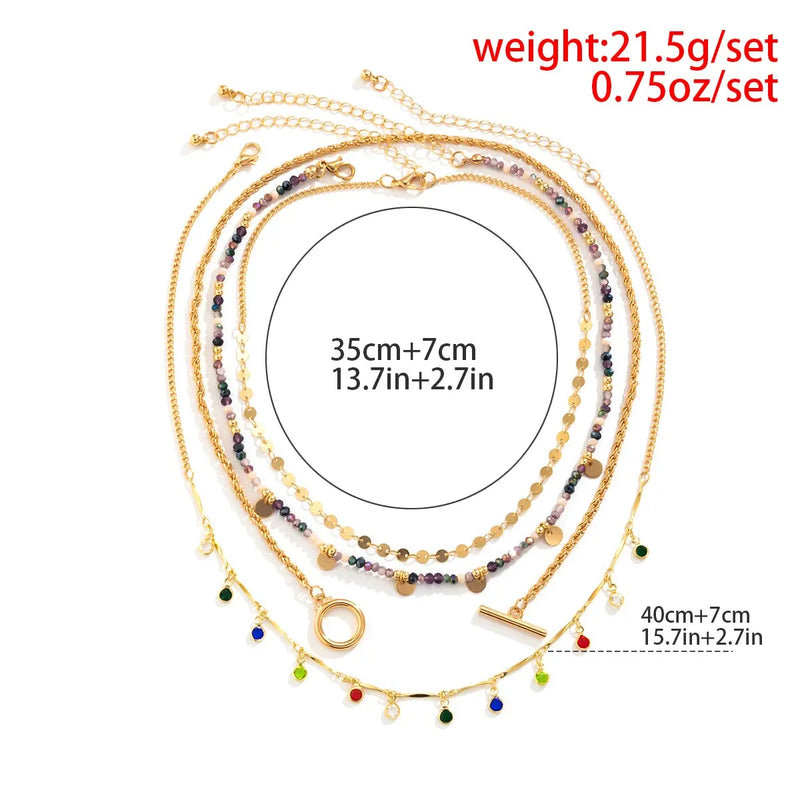 Boho Crystal Sequin Tassel Choker Necklace Set