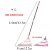 A silicone squeegee broom with a long adjustable handle and a pink head, shown next to its components.