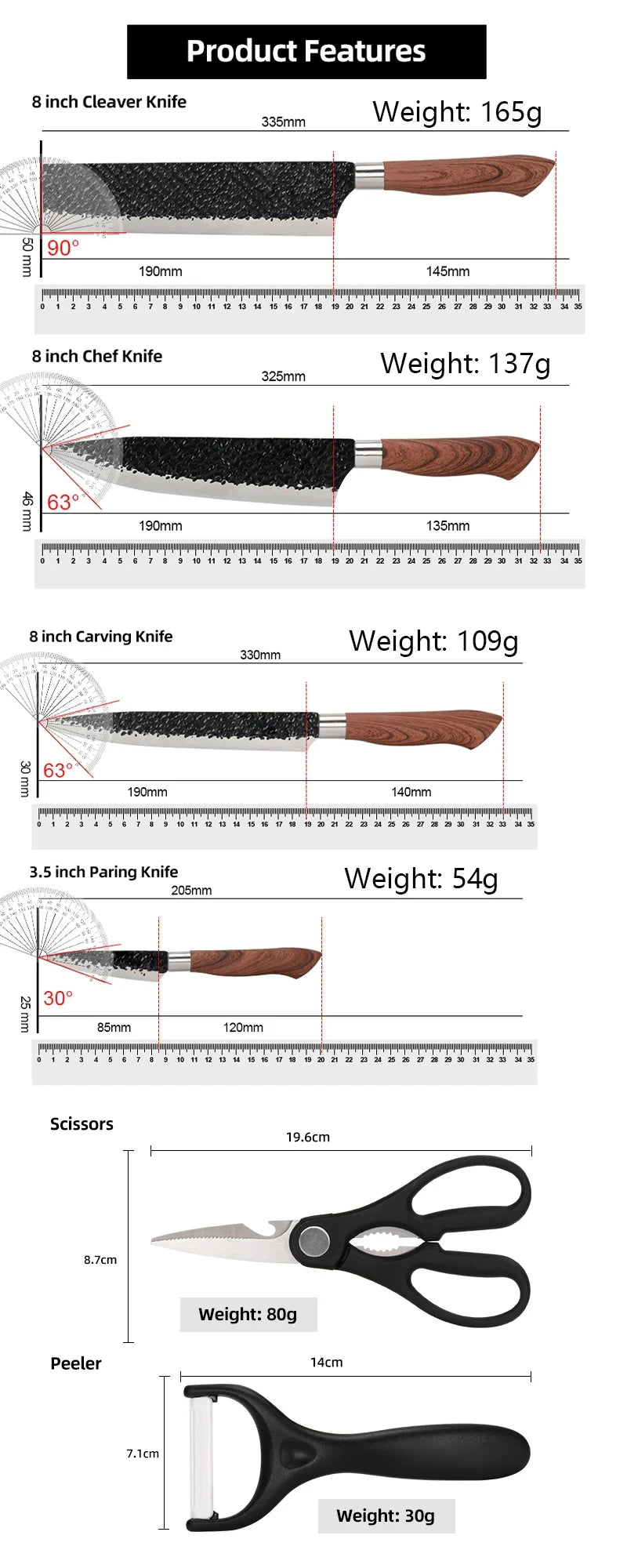 Forged Hammer-Pattern Kitchen Knife Set