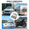Sortiment-Auto-Sicherungskit für Auto und Motorrad, gezeigt mit LKW, Boot und Motorrad.
