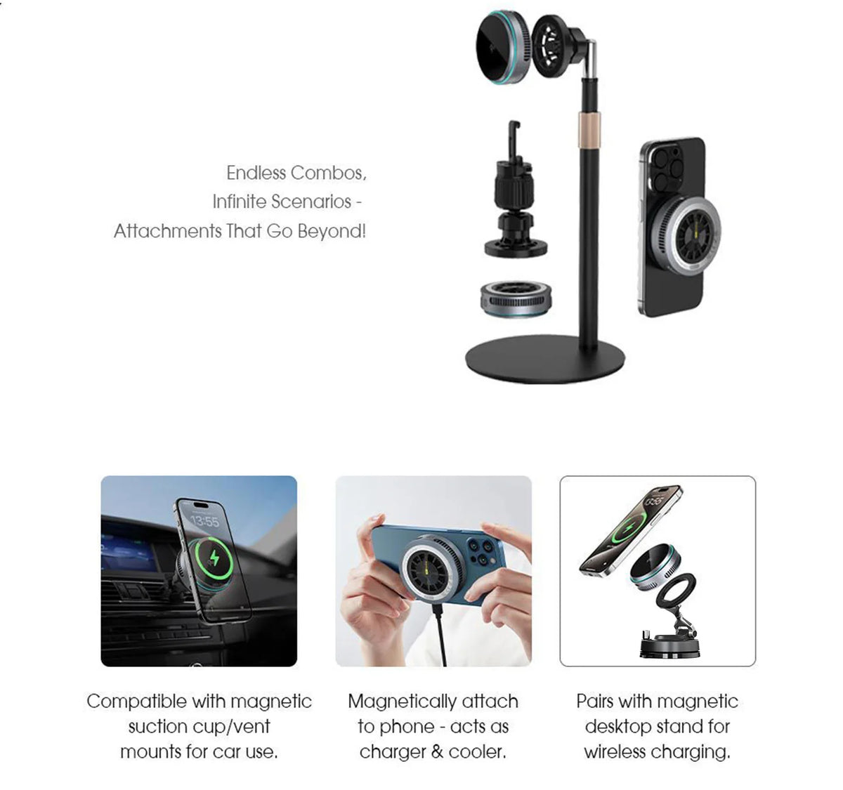 Magnetic Wireless Charger with Semiconductor Cooling and RGB Lights