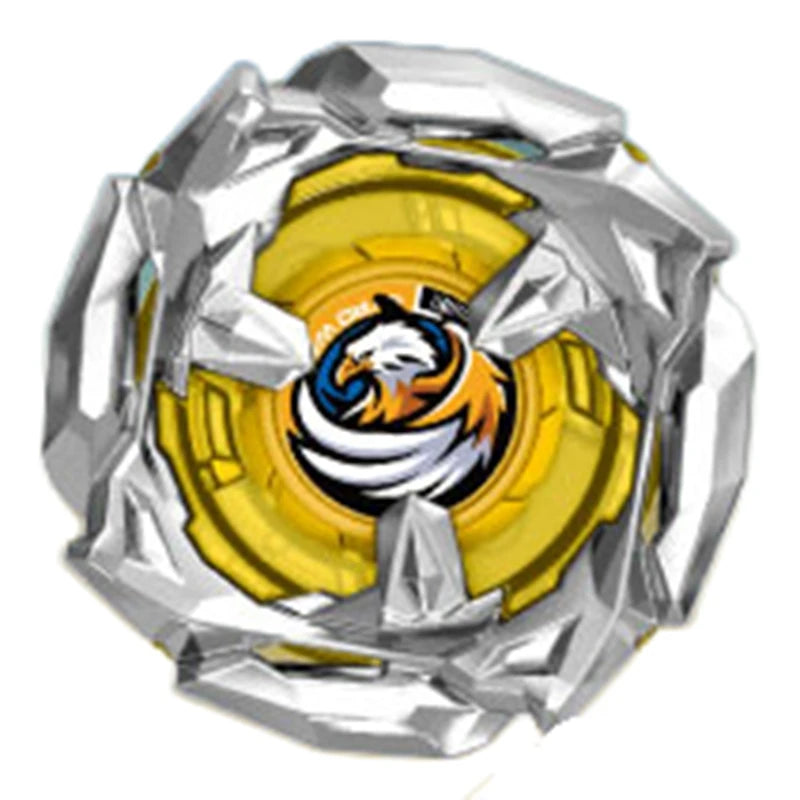 A silver metal spinning top with a yellow center and an orange and white tiger graphic.