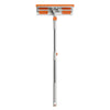 A double-sided window cleaning tool with an orange squeegee and a silver extension handle.