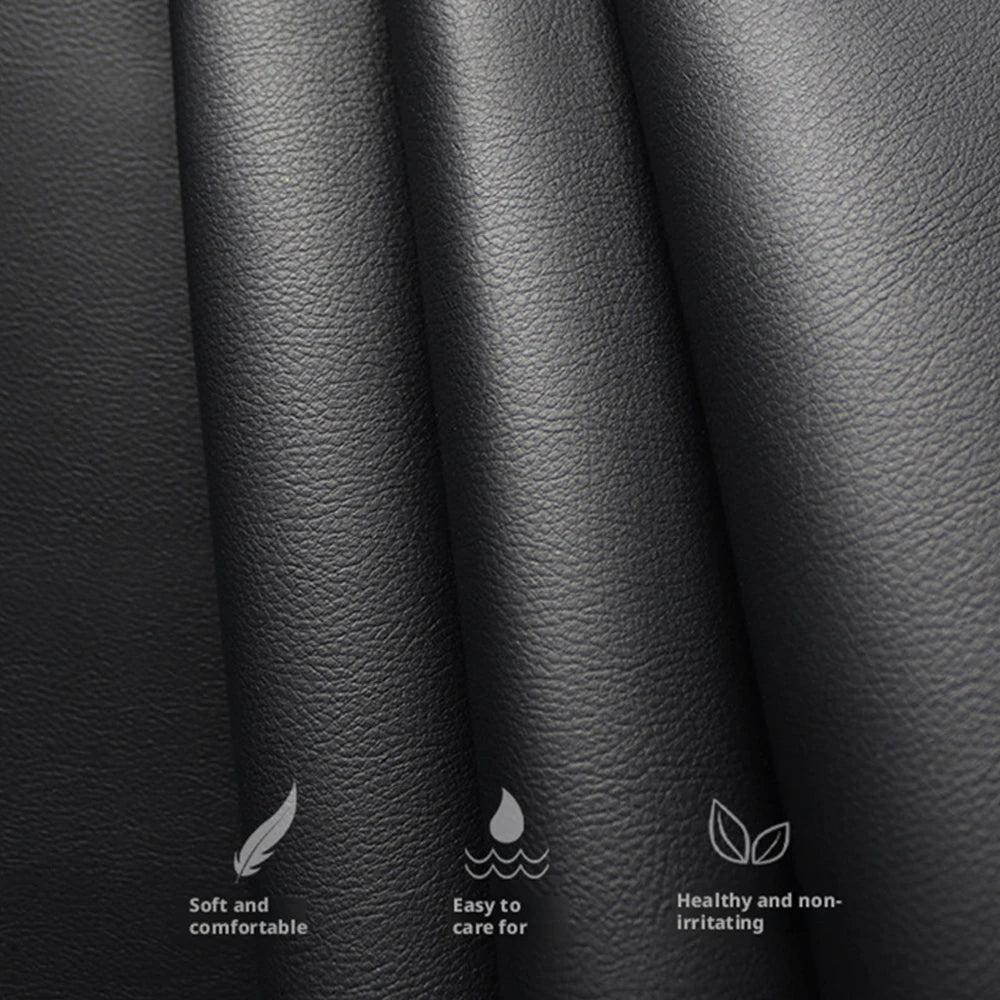 Black microfiber leather console armrest pad showing texture and care benefits