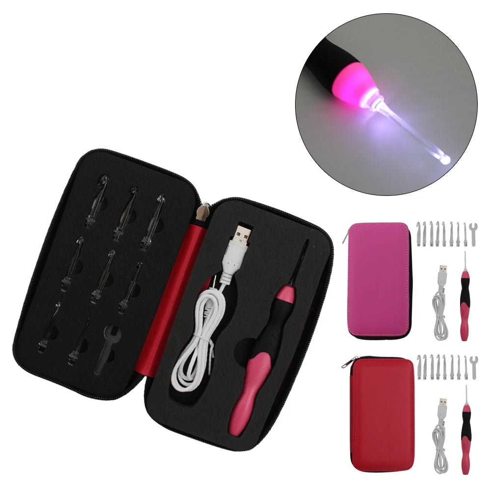 LED Lighted Crochet Hook Set with USB Rechargeable Handle